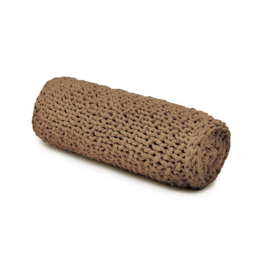Almofada em tricô artesanal String Rolo 18x60 Caramelo Pronta Entrega