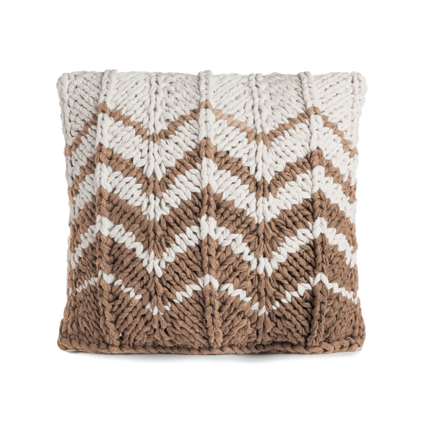 Almofada em tricô Artesanal Zig Zag Positivo 45x45 Caramelo