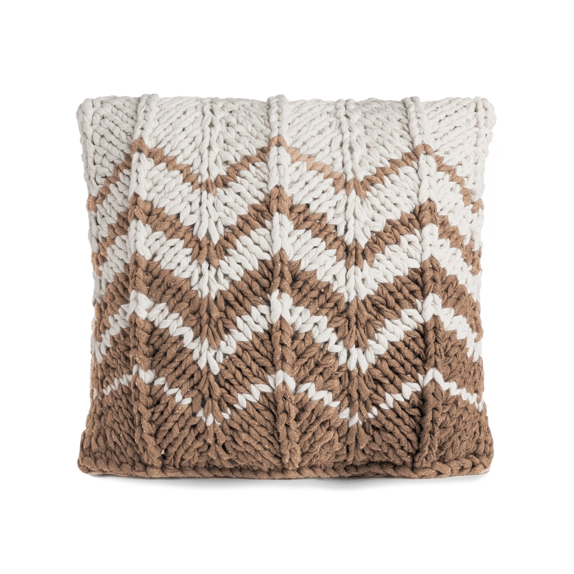 Almofada em tricô Artesanal Zig Zag Positivo 45x45 Caramelo