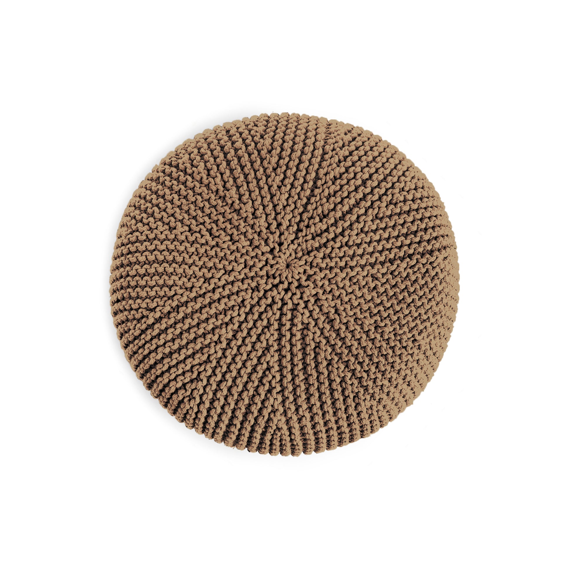Puff em tricô artesanal,  Caramelo, com fio 100% algodão. Fechamento com zíper, possibilitando a remoção da capa para lavagem. Dimensões: Altura - 30cm; Diâmetro - 75cm.