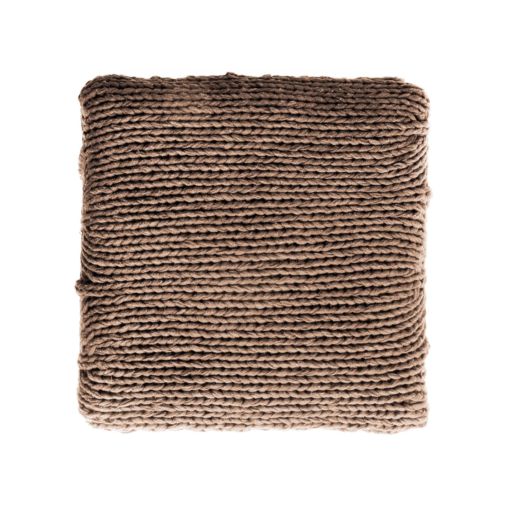 Puff Zig Zag, em tricô artesanal, Caramelo/Cru, com fio 100% algodão. Dimensões: Altura - 40cm; Largura - 45cm; Comprimento - 45cm.
