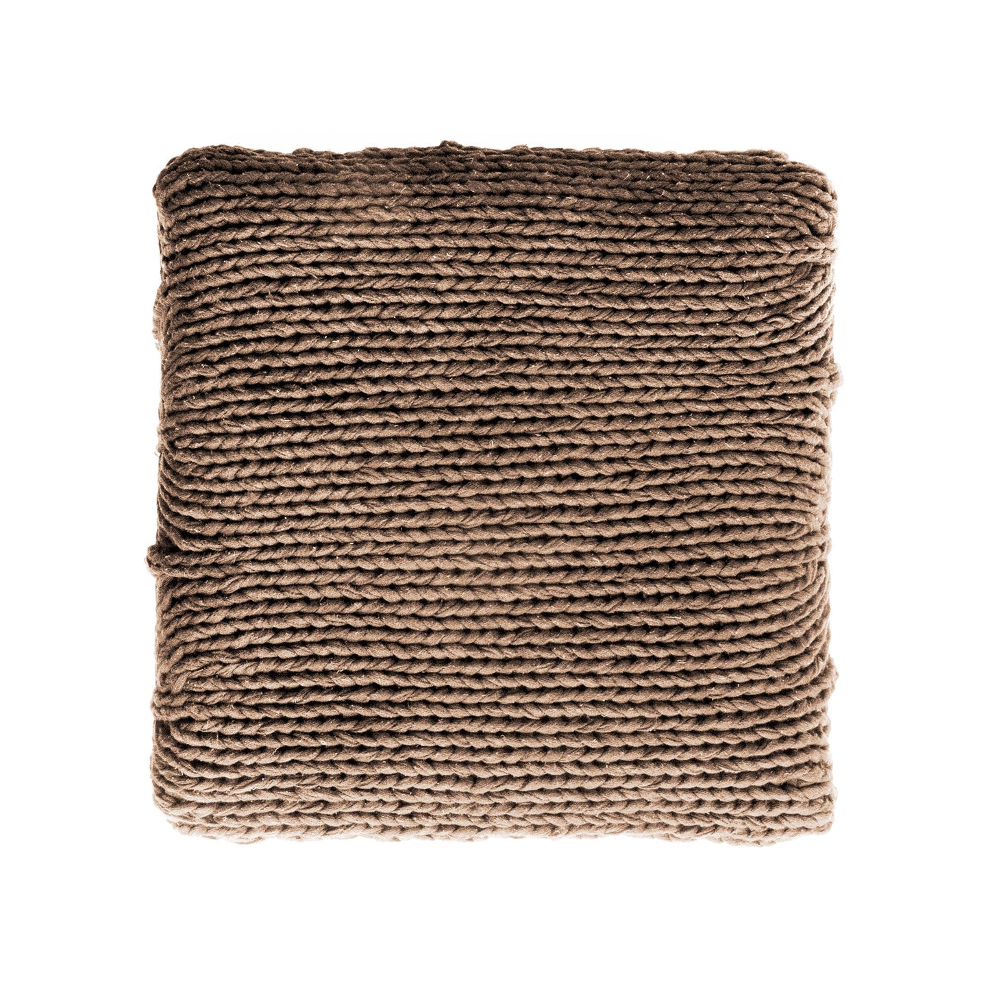 Puff Zig Zag, em tricô artesanal, Caramelo/Cru, com fio 100% algodão. Dimensões: Altura - 40cm; Largura - 45cm; Comprimento - 45cm.