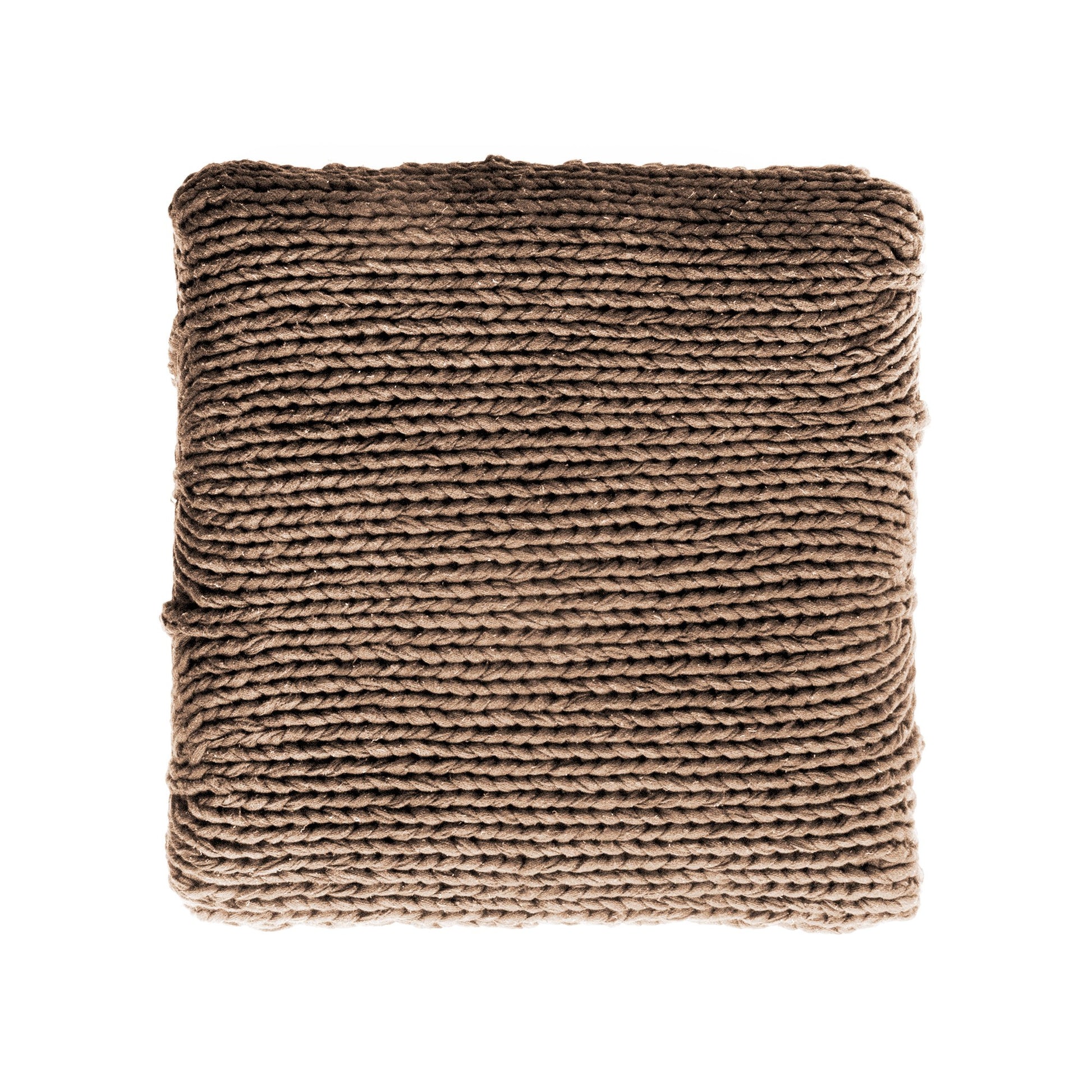 Puff Zig Zag, em tricô artesanal, Caramelo/Cru, com fio 100% algodão. Dimensões: Altura - 40cm; Largura - 45cm; Comprimento - 45cm.