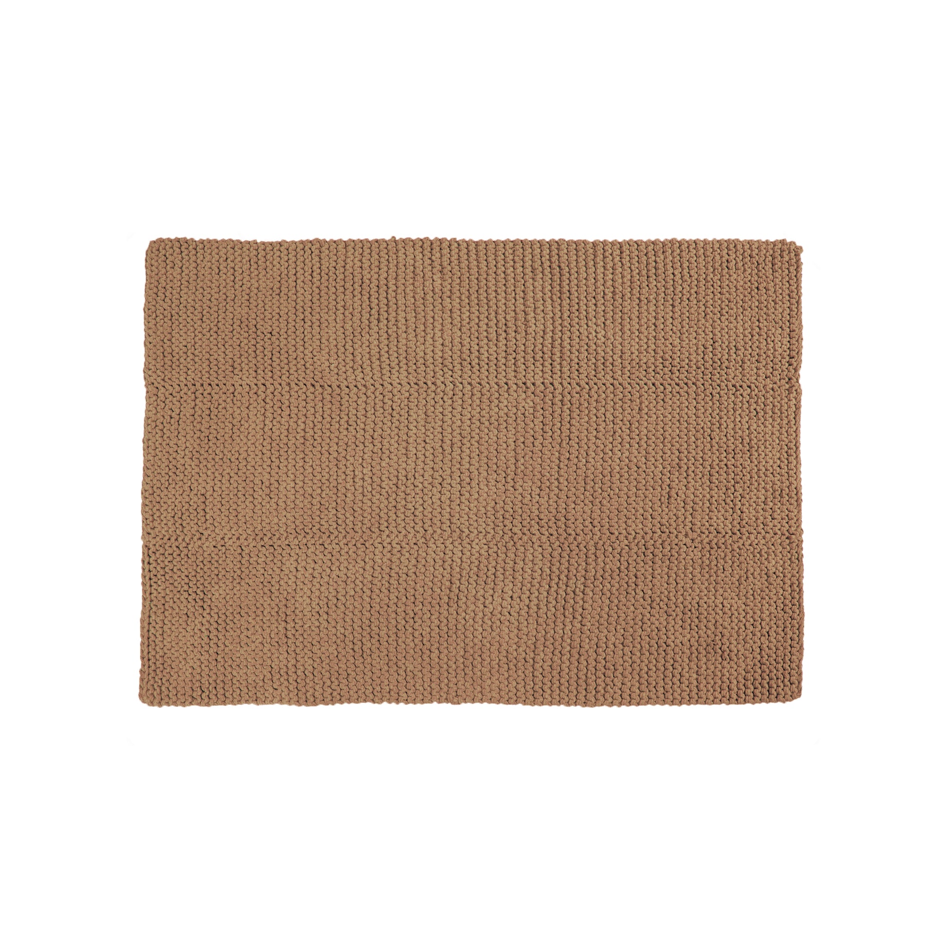 Tapete em tricô artesanal, Caramelo, com fio 100% algodão. Dimensões: Largura - 150cm; Comprimento - 200cm.