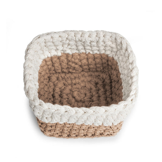 Vaso de crochê Bicolor, Caramelo/Cru, com fio 100% algodão.