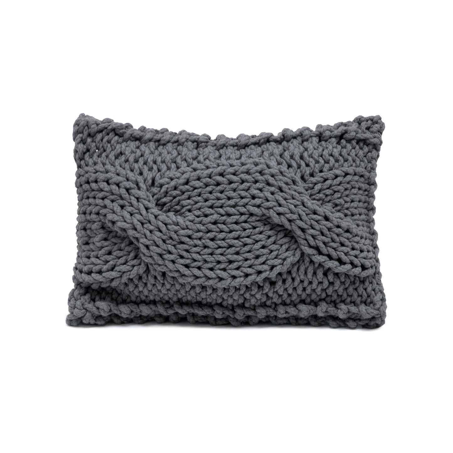 Almofada em tricô artesanal String Trança Retangular 30x45 Cinza