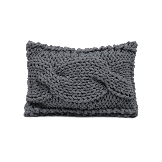 Almofada em tricô artesanal String Trança Retangular 30x45 Cinza