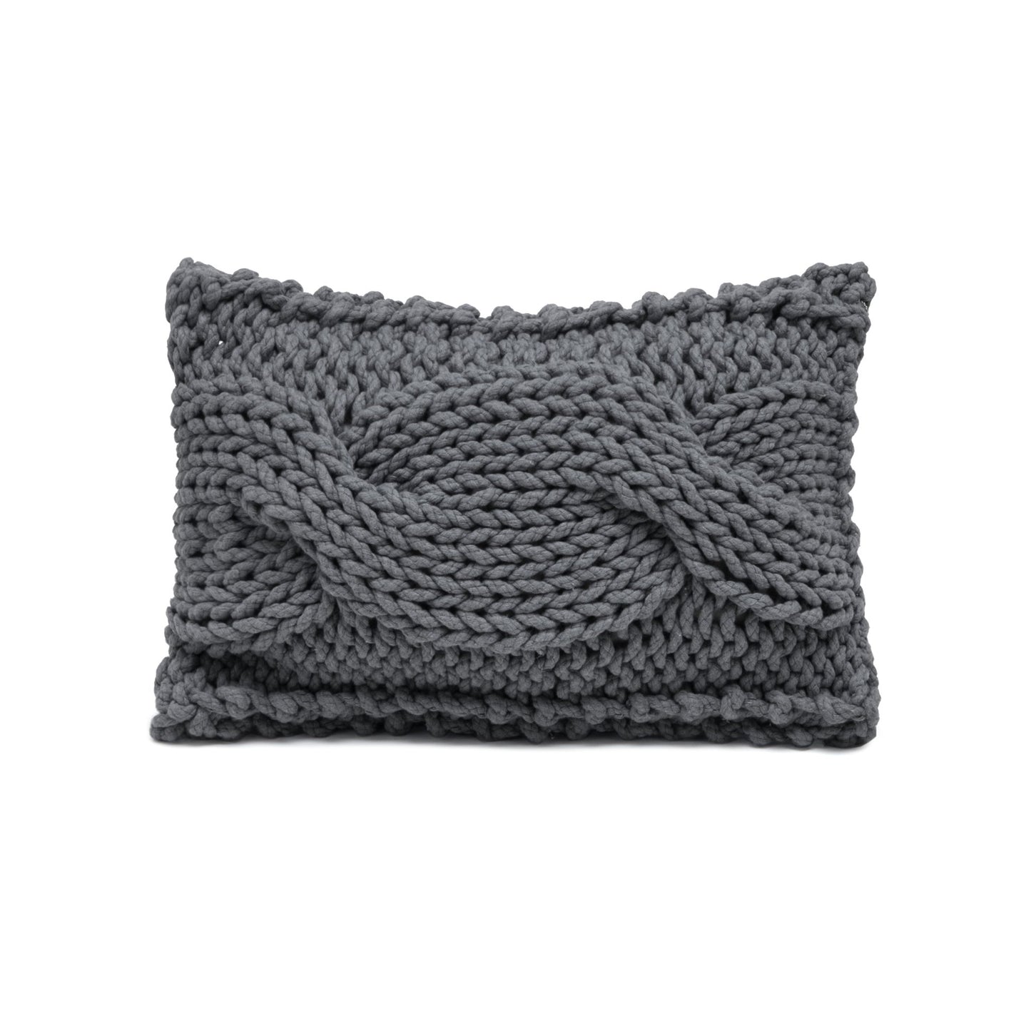 Almofada em tricô artesanal String Trança Retangular 30x45 Cinza Pronta Entrega