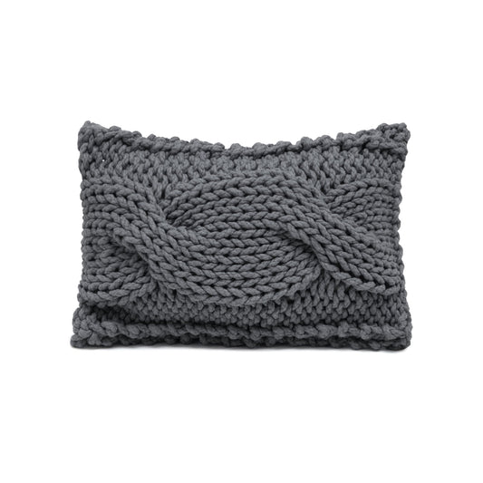 Almofada em tricô artesanal String Trança Retangular 30x45 Cinza Pronta Entrega