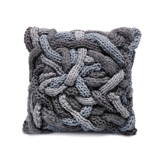 Almofada em tricô e crochê artesanal com Mix de Fios Roots 60x60 Cinza Pronta Entrega