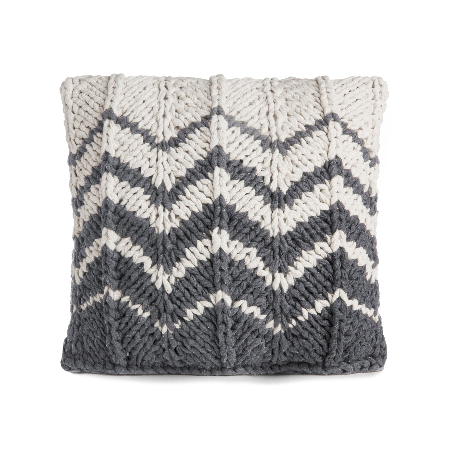 Almofada em tricô Artesanal Zig Zag Positivo 45x45 Cinza Pronta Entrega