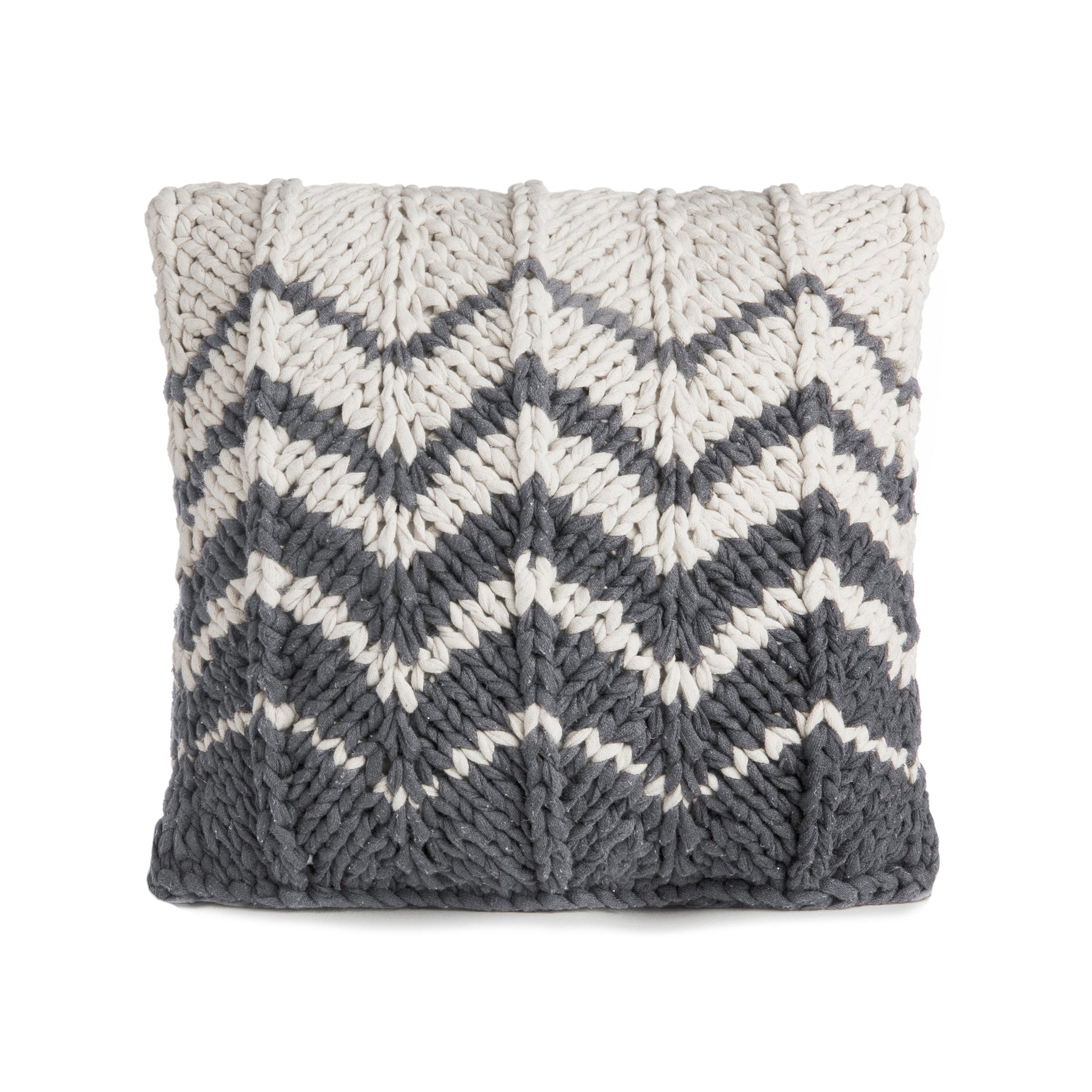 Almofada em tricô Artesanal Zig Zag Positivo 45x45 Cinza Pronta Entrega