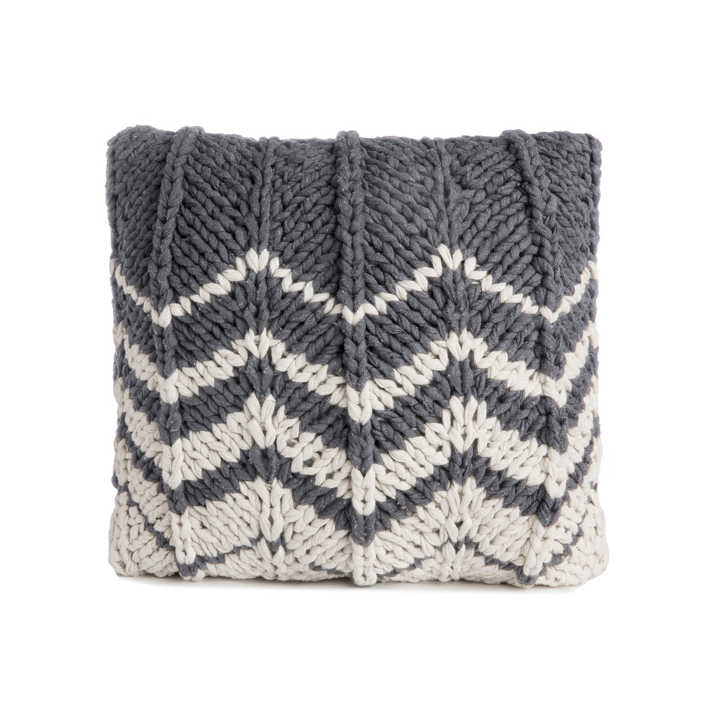 Almofada em tricô artesanal Zig Zag Negativo 45x45 Cinza Pronta Entrega