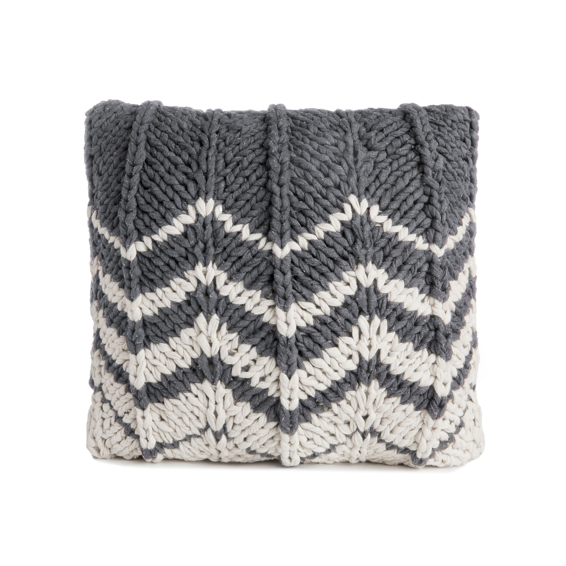 Almofada em tricô artesanal Zig Zag Negativo 45x45 Cinza Pronta Entrega