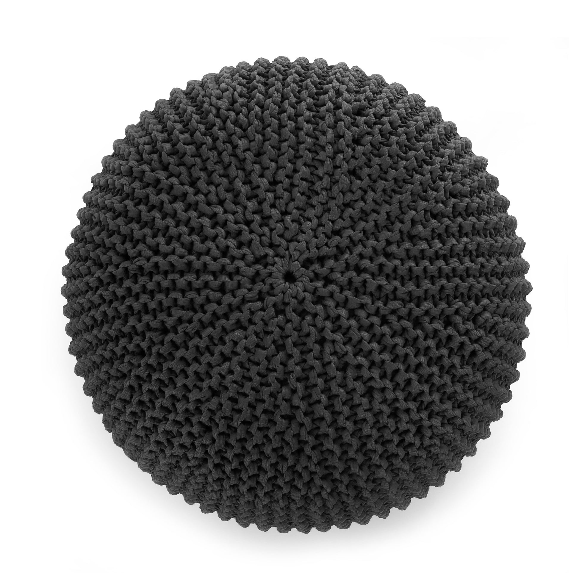 Puff em tricô artesanal para área externa, com fio 100% polipropileno. Enchimento em tecido aquablock e isopor. Fechamento com zíper, possibilitando a remoção da capa para lavagem. Dimensões: Altura - 30cm; Largura - 75cm; Comprimento - 75cm.