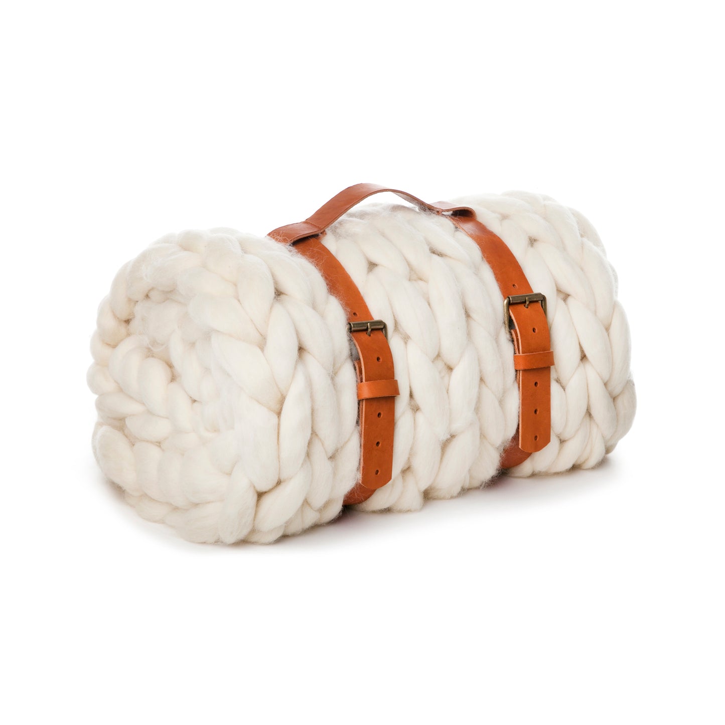 Maxi Manta em tricô artesanal 90x120 (Cinto Marrom) Cru