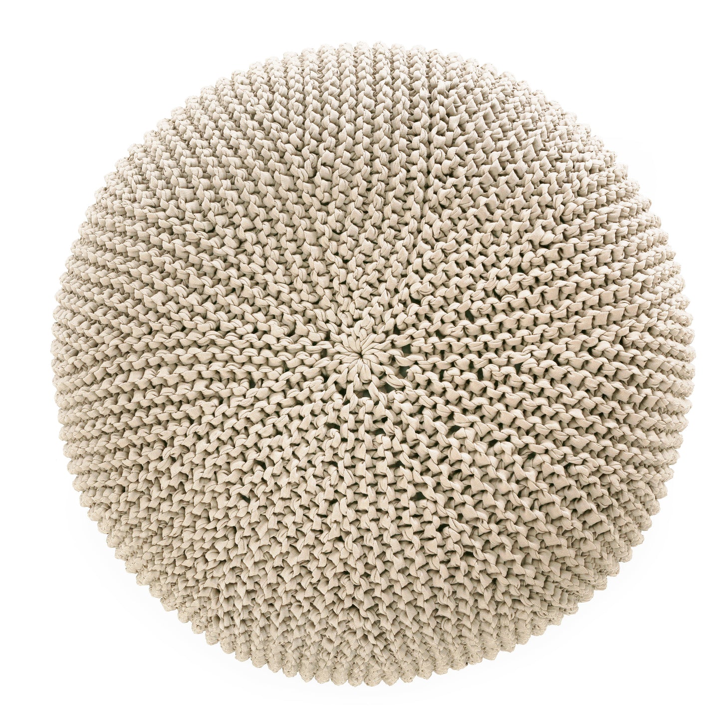 Puff em tricô artesanal para área externa, com fio 100% polipropileno. Enchimento em tecido aquablock e isopor. Fechamento com zíper, possibilitando a remoção da capa para lavagem. Dimensões: Altura - 35cm; Largura - 100cm; Comprimento - 100cm.