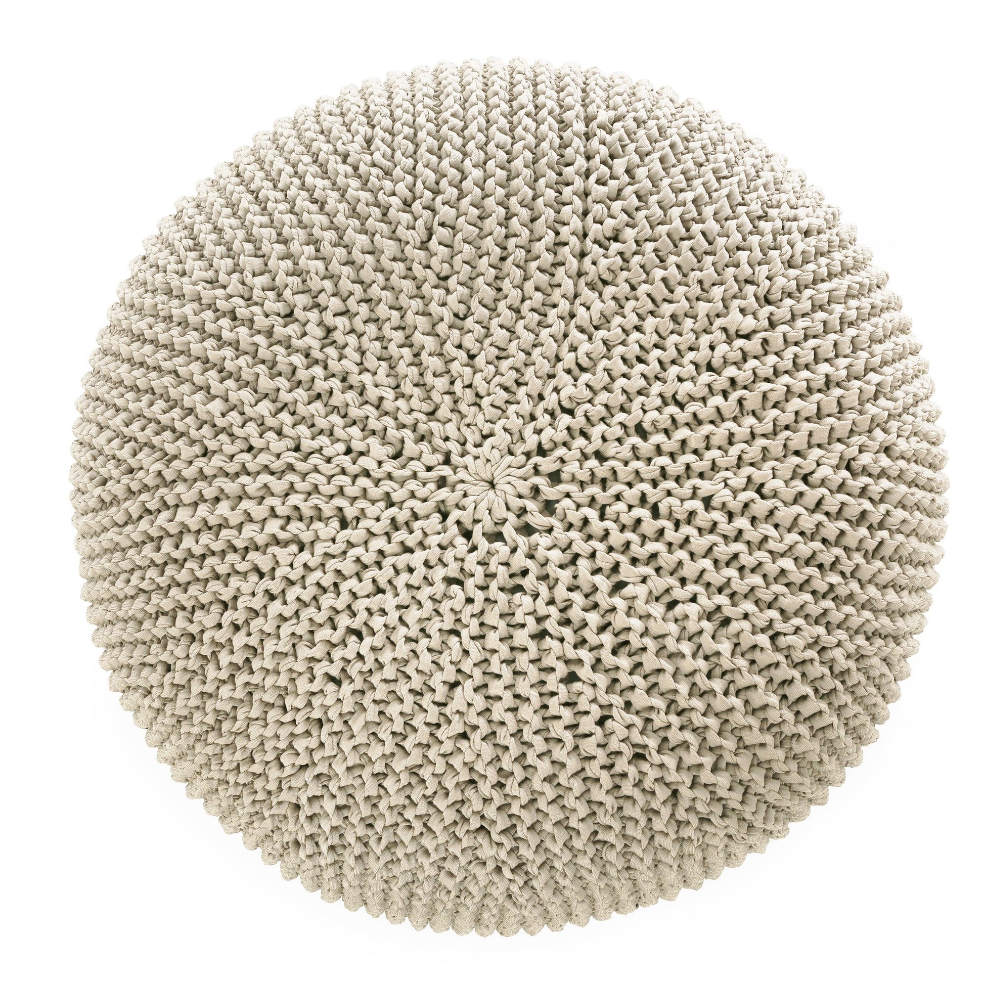 Puff em tricô artesanal para área externa, com fio 100% polipropileno. Enchimento em tecido aquablock e isopor. Fechamento com zíper, possibilitando a remoção da capa para lavagem. Dimensões: Altura - 35cm; Largura - 100cm; Comprimento - 100cm.
