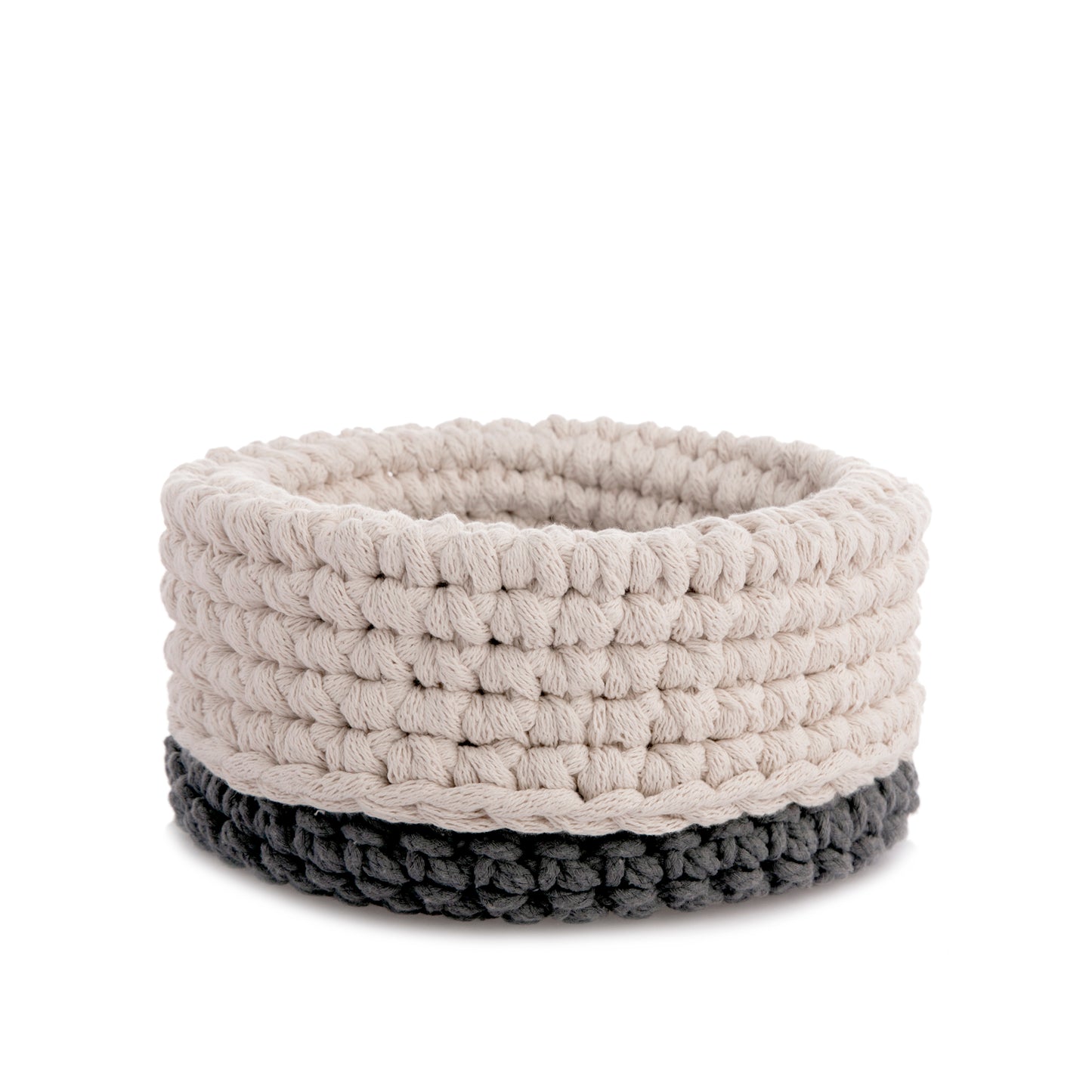 Cesta de crochê Bicolor 16x30 Cinza/Cru