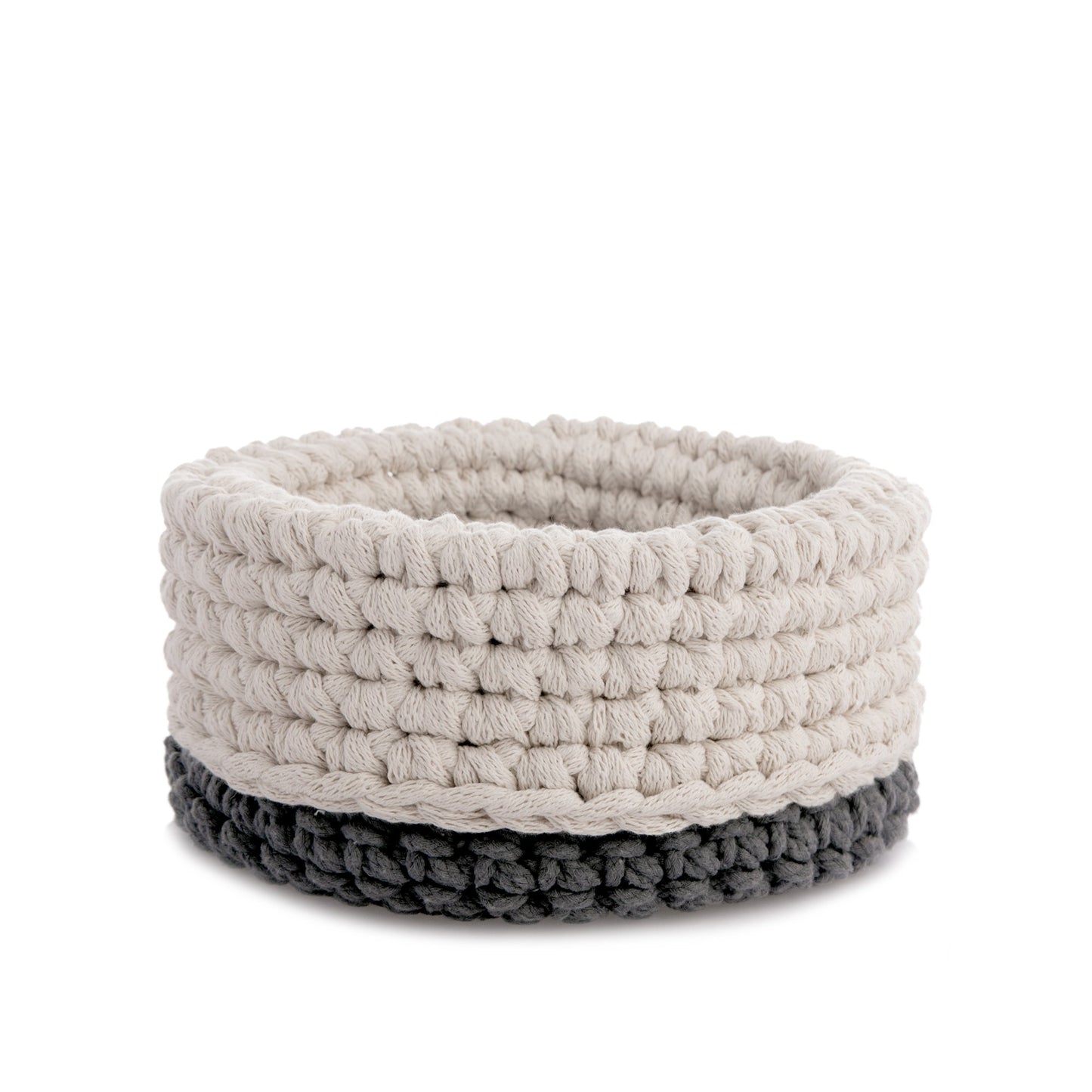 Cesta de crochê Bicolor 16x30 Cinza/Cru Pronta entrega