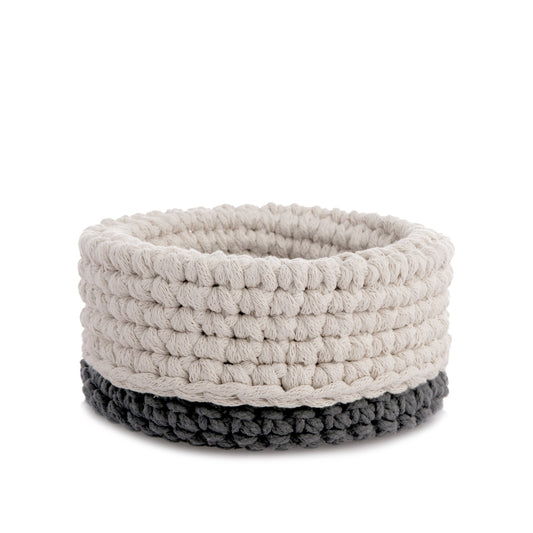 Cesta de crochê Bicolor 16x30 Cinza/Cru Pronta entrega