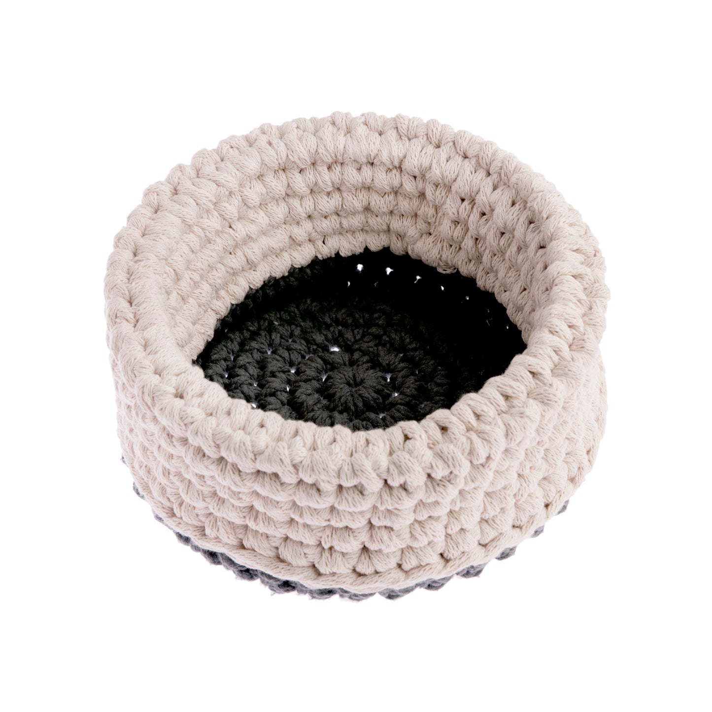 Cesta de crochê Bicolor Cinza/Cru