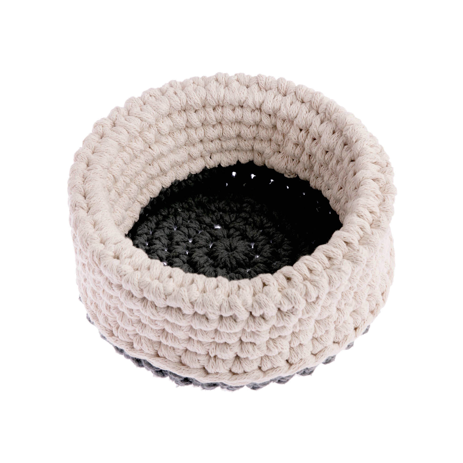 Cesta de crochê Bicolor Cinza/Cru