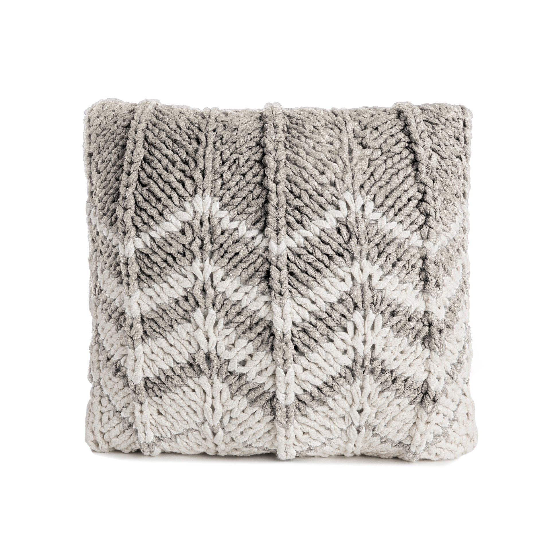 Almofada em tricô artesanal Zig Zag Negativo 45x45 Cinza Pronta Entrega