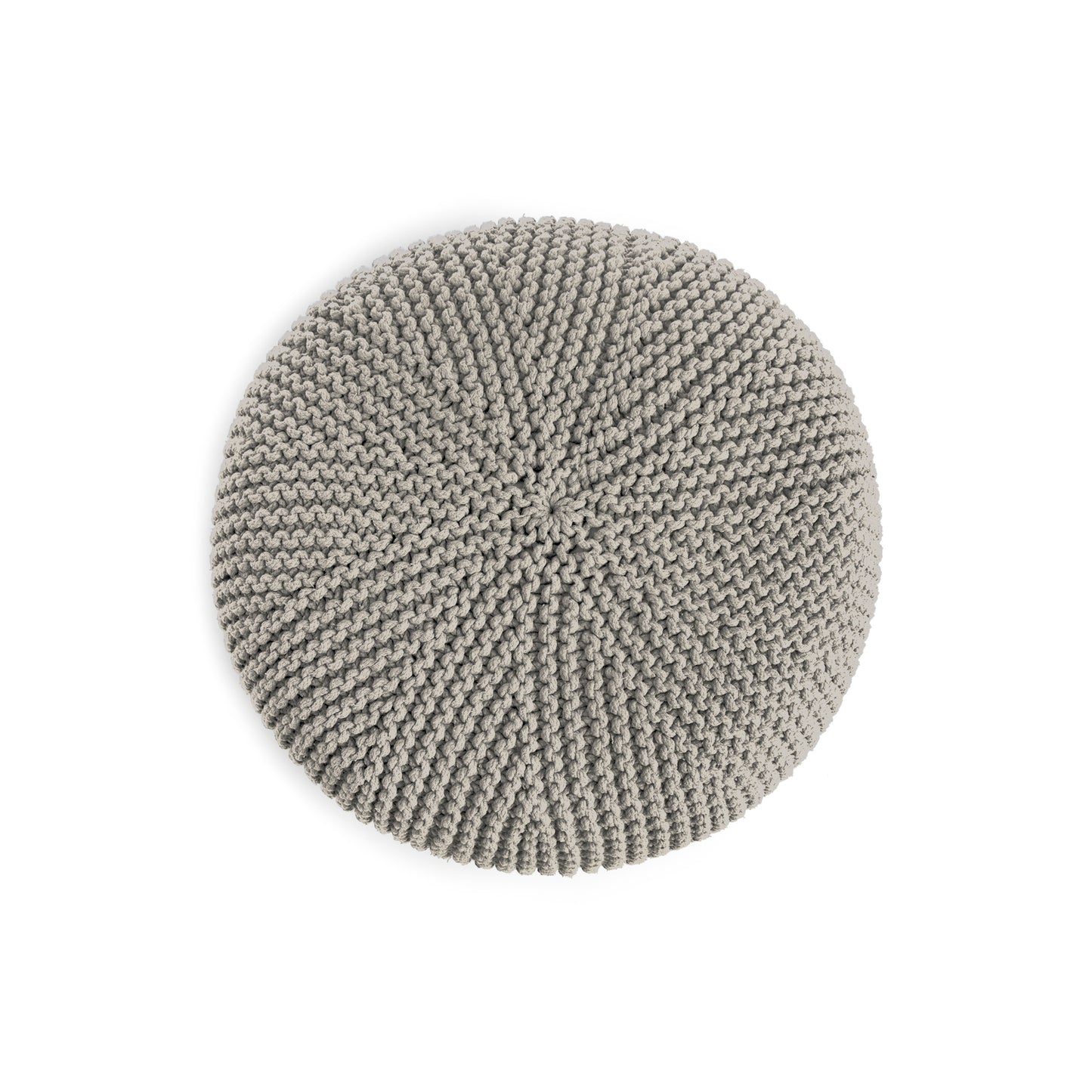 Puff em tricô artesanal,  Fendi, com fio 100% algodão. Fechamento com zíper, possibilitando a remoção da capa para lavagem. Dimensões: Altura - 30cm; Diâmetro - 75cm.