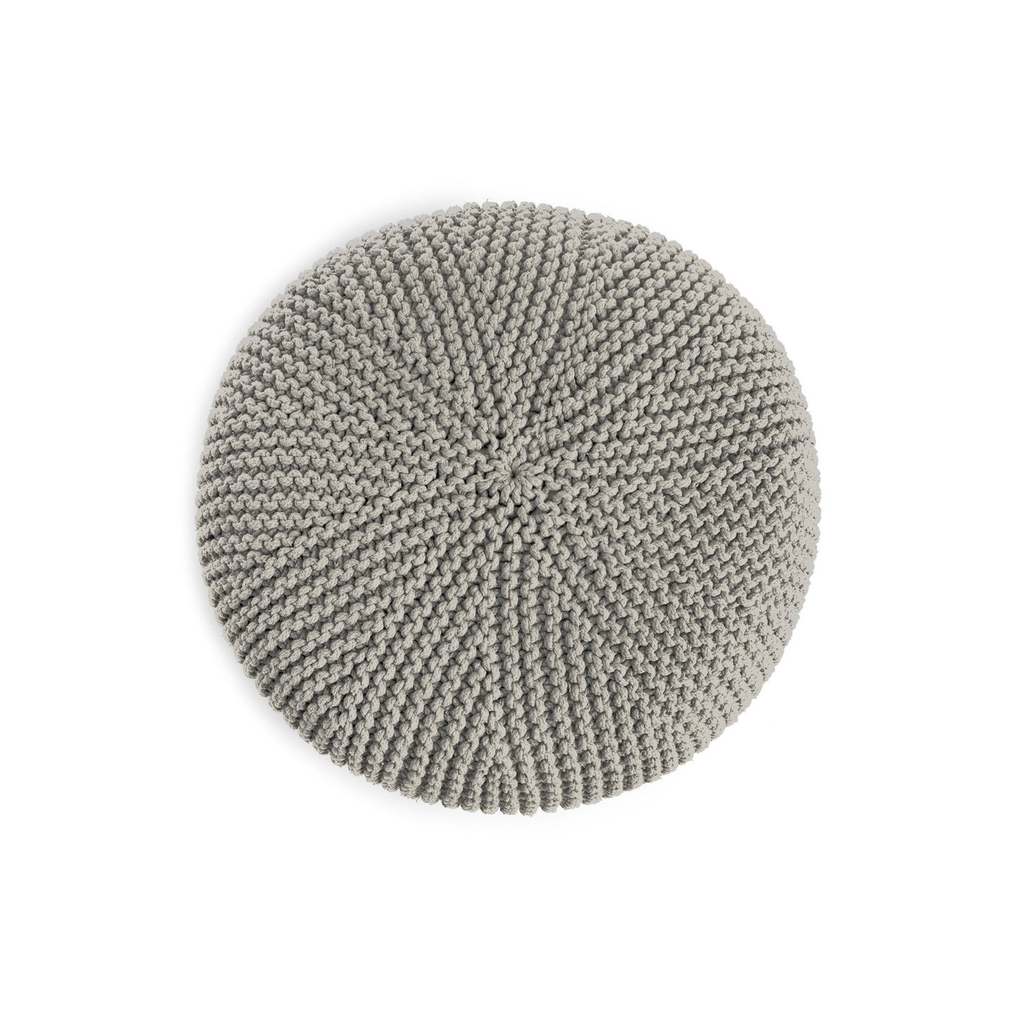 Puff em tricô artesanal,  Fendi, com fio 100% algodão. Fechamento com zíper, possibilitando a remoção da capa para lavagem. Dimensões: Altura - 30cm; Diâmetro - 75cm.