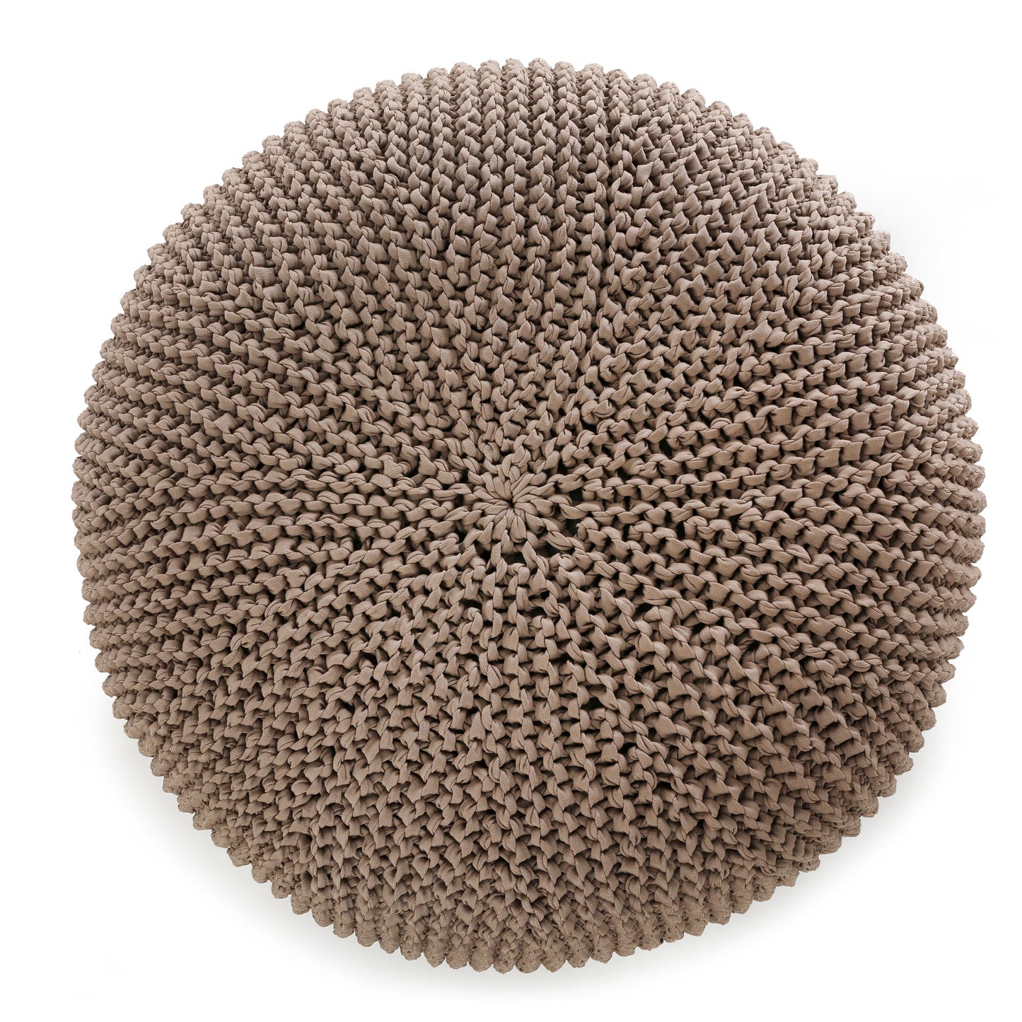 Puff em tricô artesanal para área externa, com fio 100% polipropileno. Enchimento em tecido aquablock e isopor. Fechamento com zíper, possibilitando a remoção da capa para lavagem. Dimensões: Altura - 35cm; Largura - 100cm; Comprimento - 100cm.