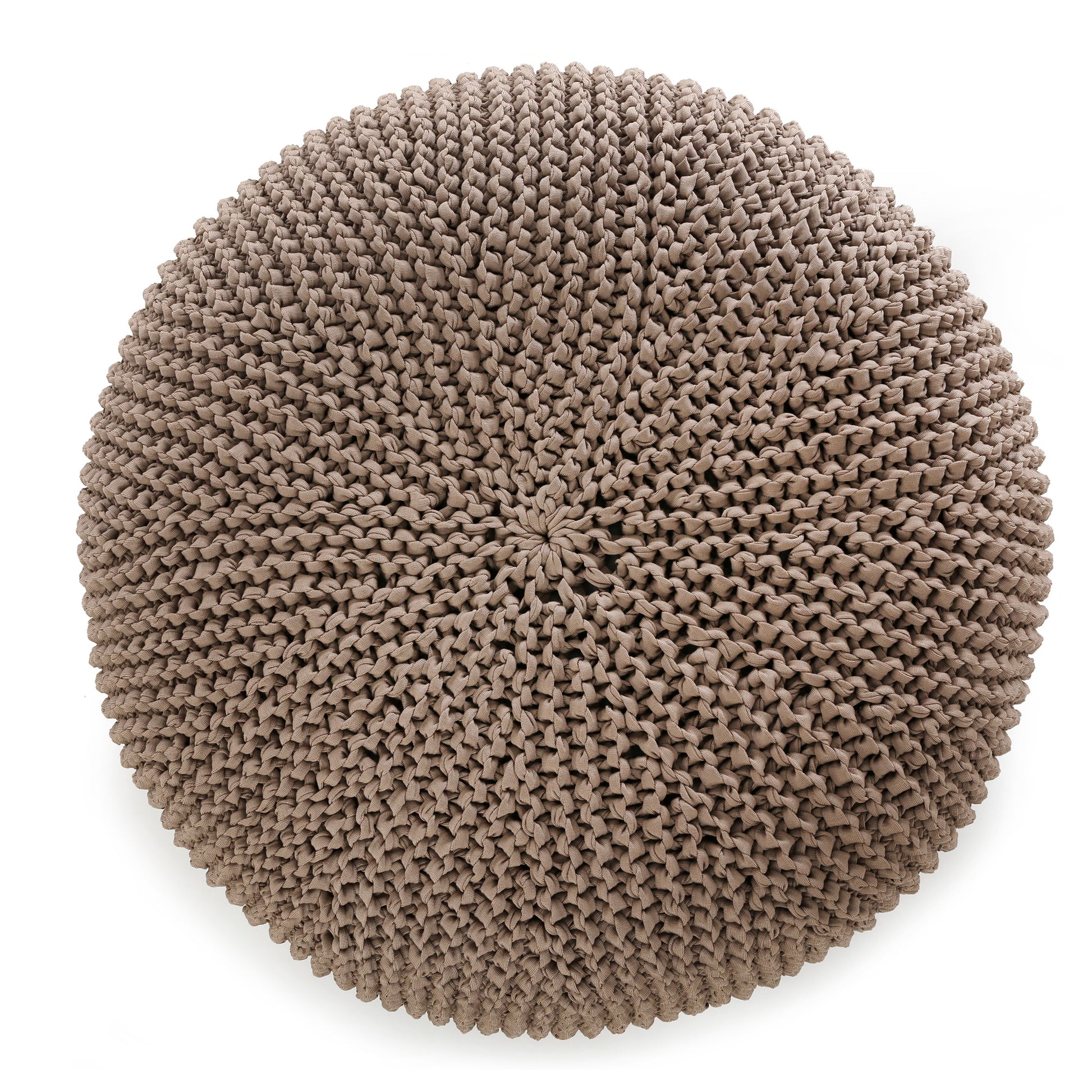 Puff em tricô artesanal para área externa, com fio 100% polipropileno. Enchimento em tecido aquablock e isopor. Fechamento com zíper, possibilitando a remoção da capa para lavagem. Dimensões: Altura - 35cm; Largura - 100cm; Comprimento - 100cm.