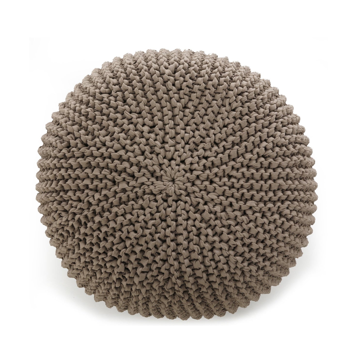 Puff em tricô artesanal para área externa, com fio 100% polipropileno. Enchimento em tecido aquablock e isopor. Fechamento com zíper, possibilitando a remoção da capa para lavagem. Dimensões: Altura - 30cm; Largura - 75cm; Comprimento - 75cm.