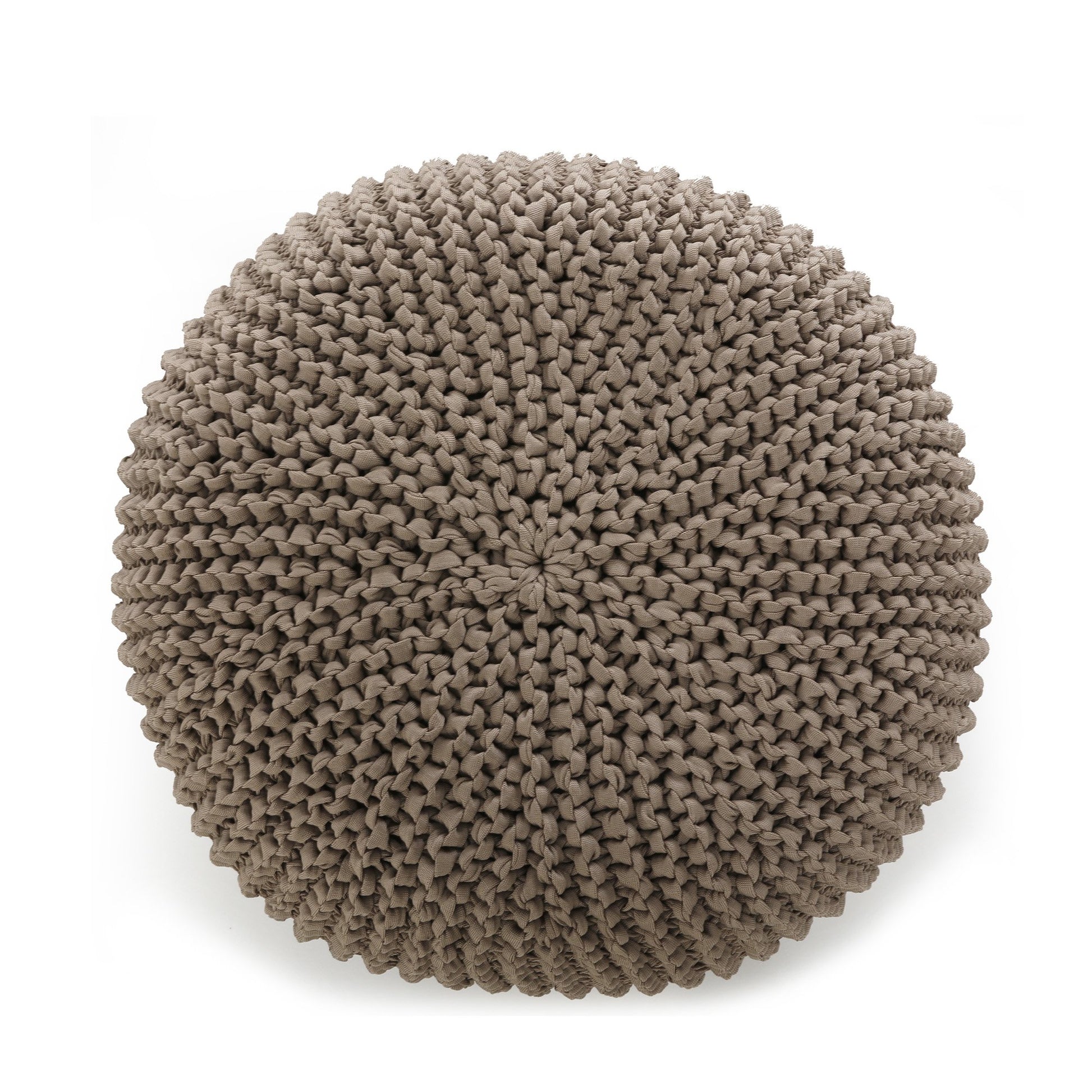 Puff em tricô artesanal para área externa, com fio 100% polipropileno. Enchimento em tecido aquablock e isopor. Fechamento com zíper, possibilitando a remoção da capa para lavagem. Dimensões: Altura - 30cm; Largura - 75cm; Comprimento - 75cm.