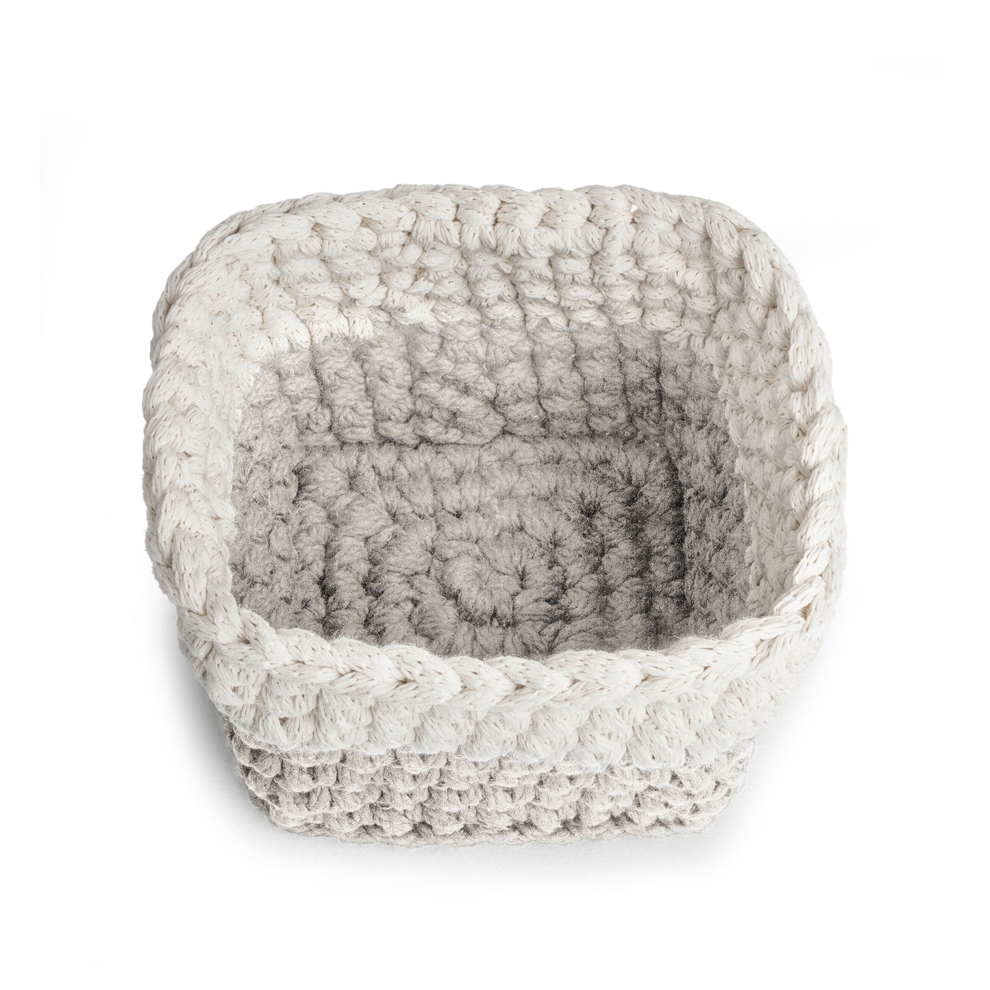 Vaso de crochê Bicolor, Fendi/Cru, com fio 100% algodão.