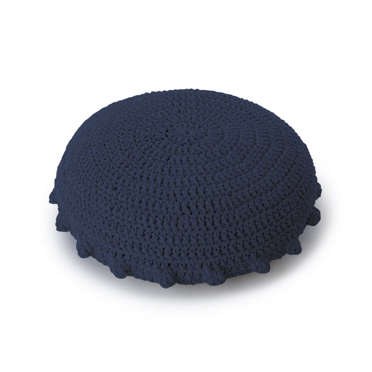 Puff Disco em crochê Marinho, com fio 100% algodão.  Fechamento com zíper, possibilitando a remoção da capa para lavagem.  Dimensões: Altura - 20cm; Diâmetro - 85cm.