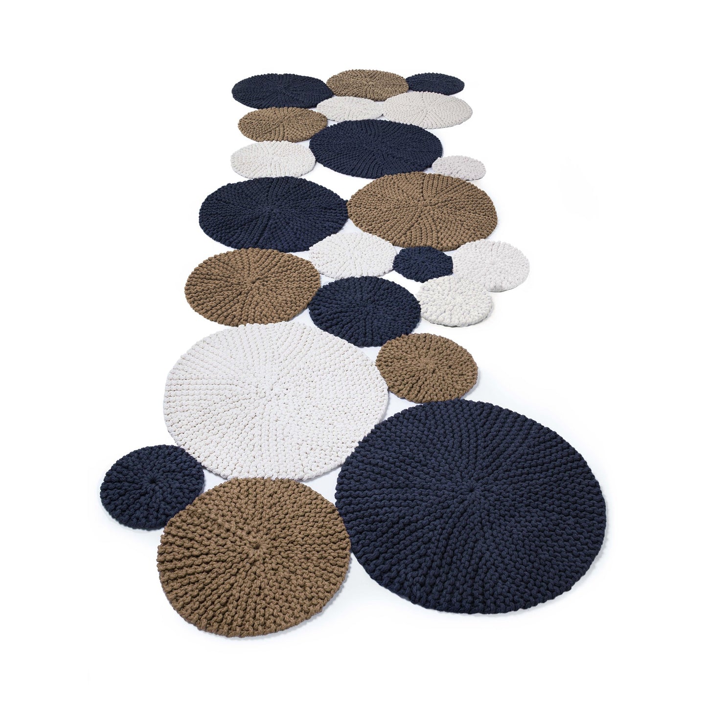 Tapete Bolas Colorido 120x250 (Cru/Caramelo/Marinho) Pronta Entrega