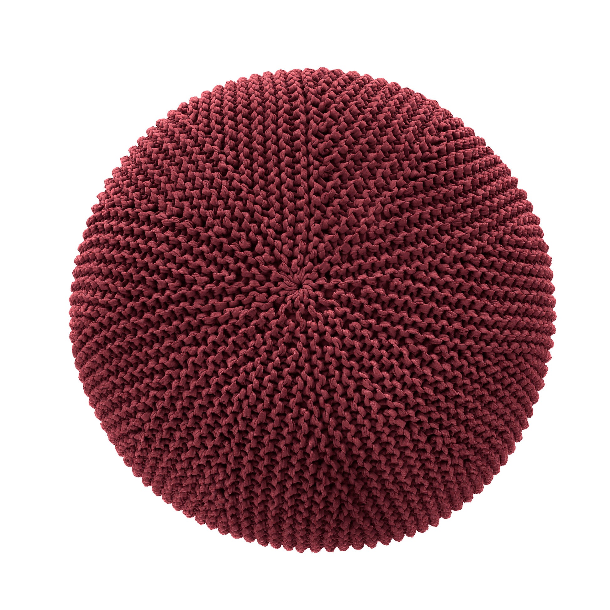 Puff em tricô artesanal Marsala, para área externa, com fio 100% polipropileno. Fechamento com zíper, possibilitando a remoção da capa para lavagem. Dimensões: Altura - 35cm; Largura - 100cm; Comprimento - 100cm.