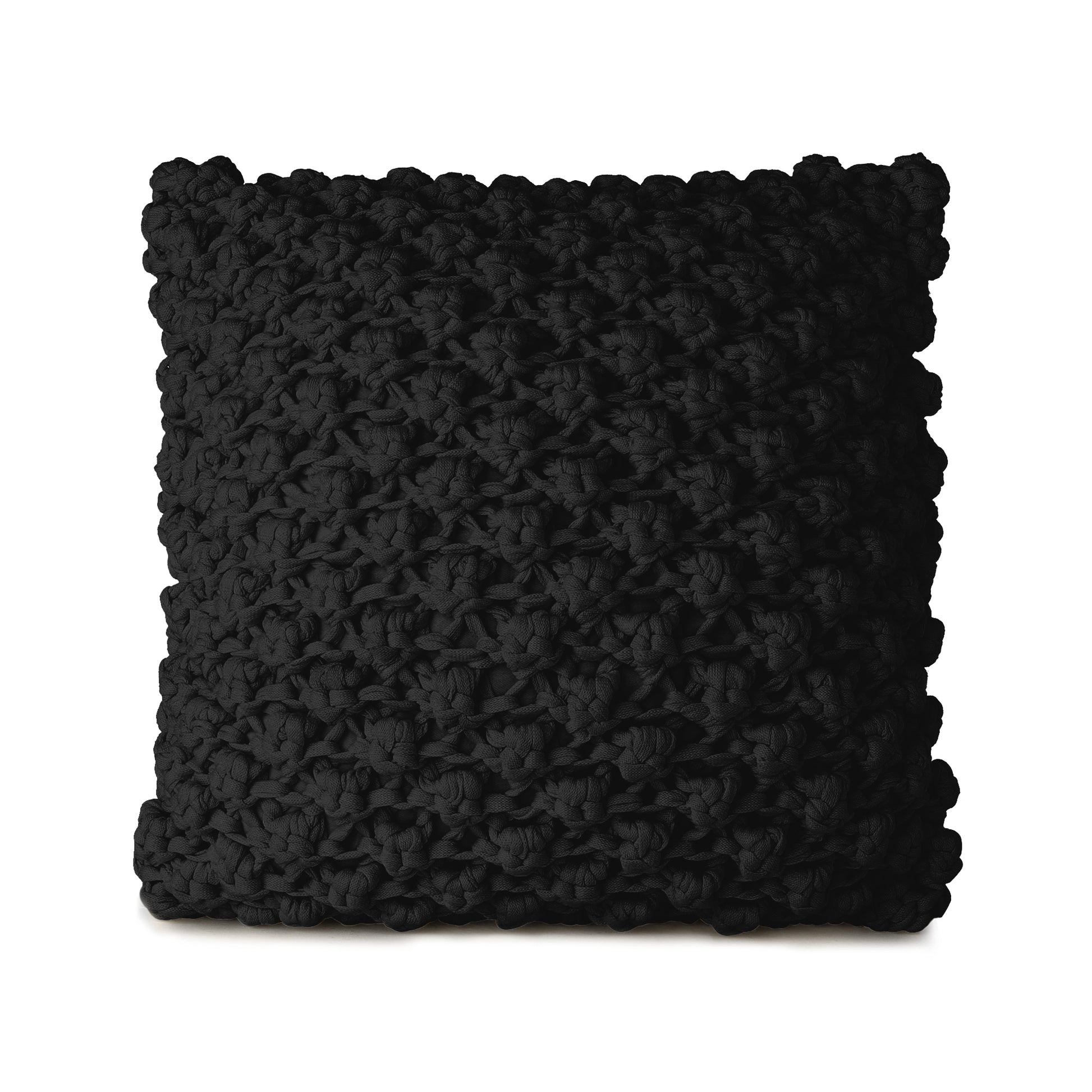 Almofada em Tricô Artesanal Pipoca 45x45 Preta Pronta Entrega