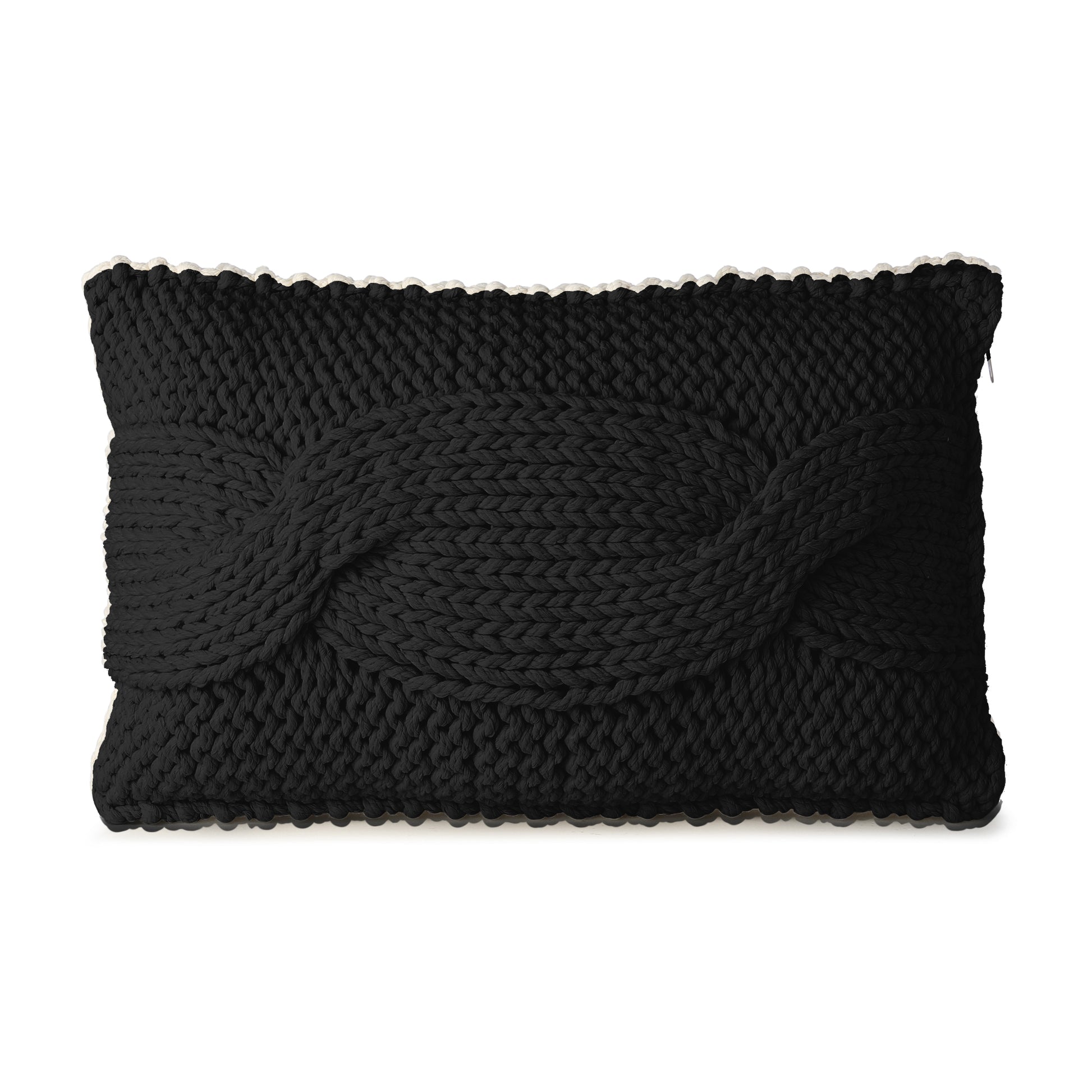 Almofada em tricô artesanal String Trança Retangular 40x60 Preto
