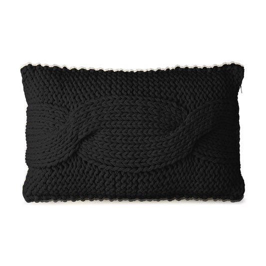 Almofada em tricô artesanal String Trança Retangular 40x60 Preto