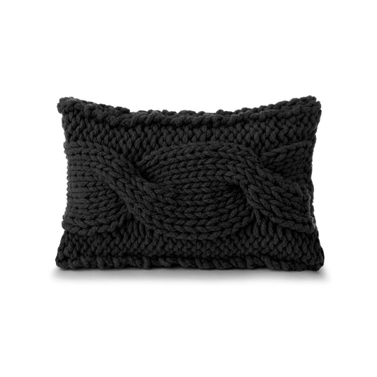 Almofada em tricô artesanal String Trança Retangular 30x45 Preta