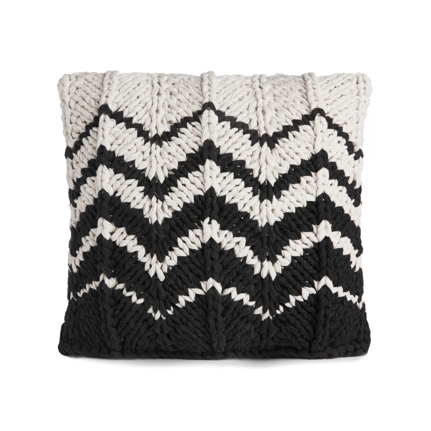 Almofada em tricô Artesanal Zig Zag Positivo 45x45 Preto