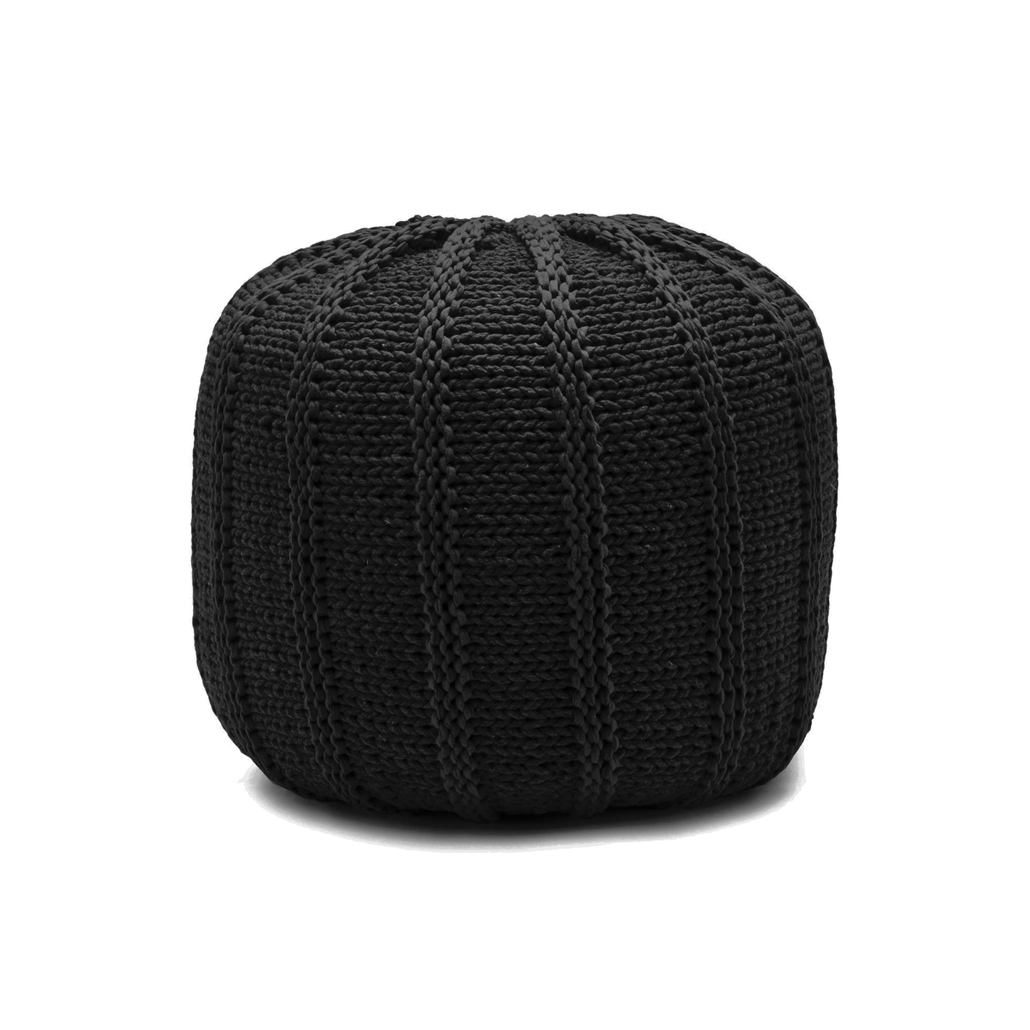 Puff em tricô artesanal, Preto, com fio 100% algodão. Fechamento com zíper, possibilitando a remoção da capa para lavagem. Dimensões: Altura - 40cm; Diâmetro - 40cm.