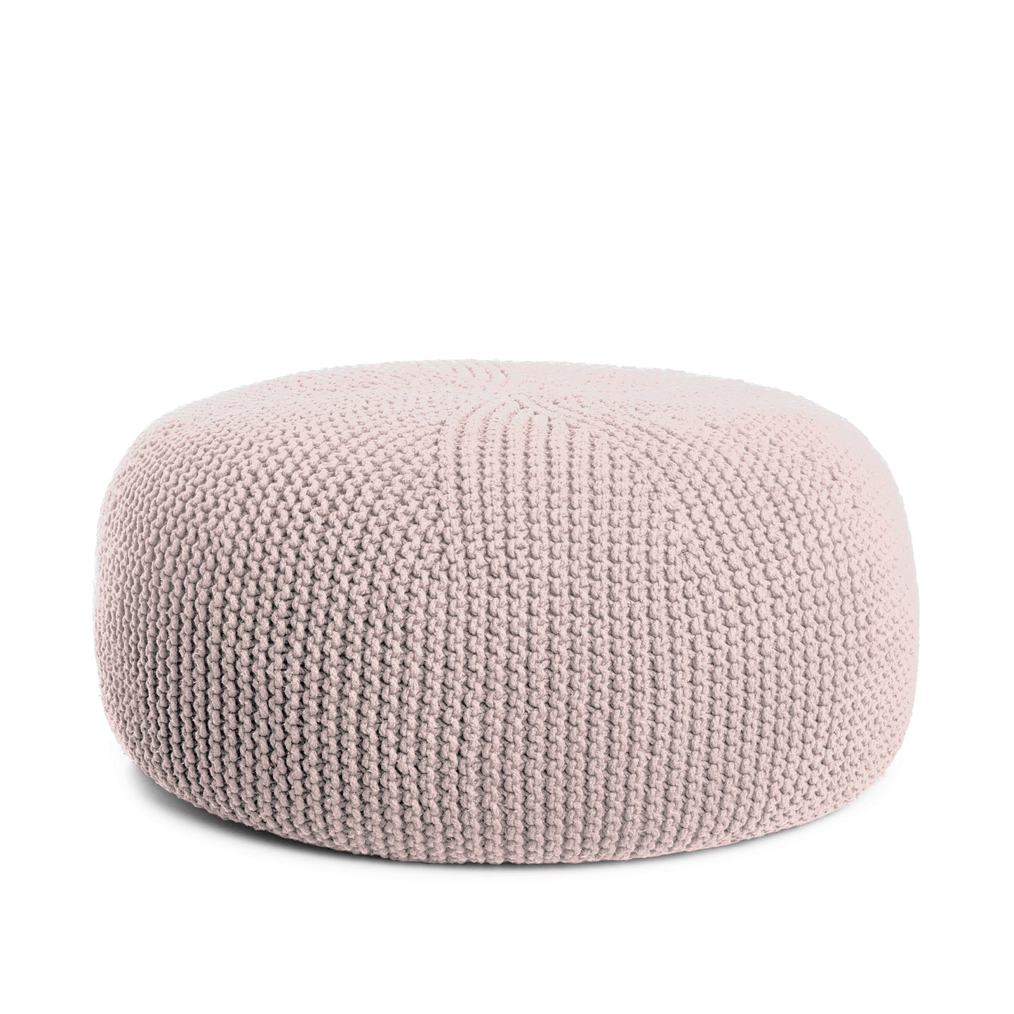 Puff em tricô artesanal, Rose, com fio 100% algodão. Fechamento com zíper, possibilitando a remoção da capa para lavagem. Dimensões: Altura - 35cm; Diâmetro - 100cm.