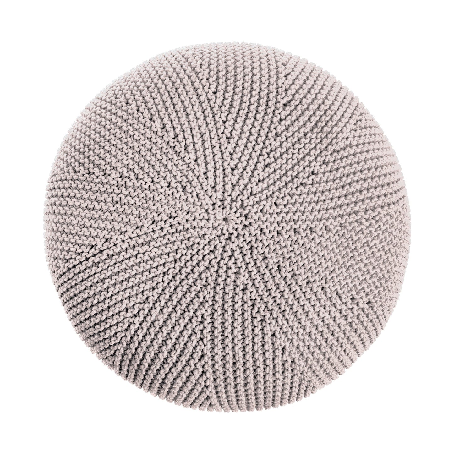 Puff em tricô artesanal, Rose, com fio 100% algodão. Fechamento com zíper, possibilitando a remoção da capa para lavagem. Dimensões: Altura - 35cm; Diâmetro - 100cm.