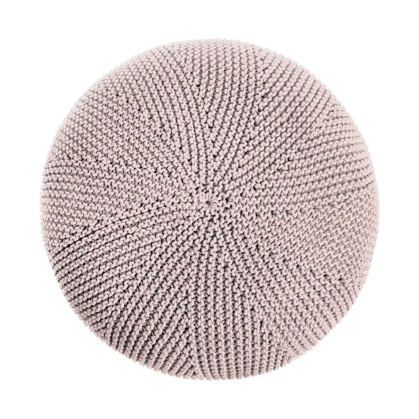 Puff em tricô artesanal, Rose, com fio 100% algodão. Fechamento com zíper, possibilitando a remoção da capa para lavagem. Dimensões: Altura - 35cm; Diâmetro - 100cm.