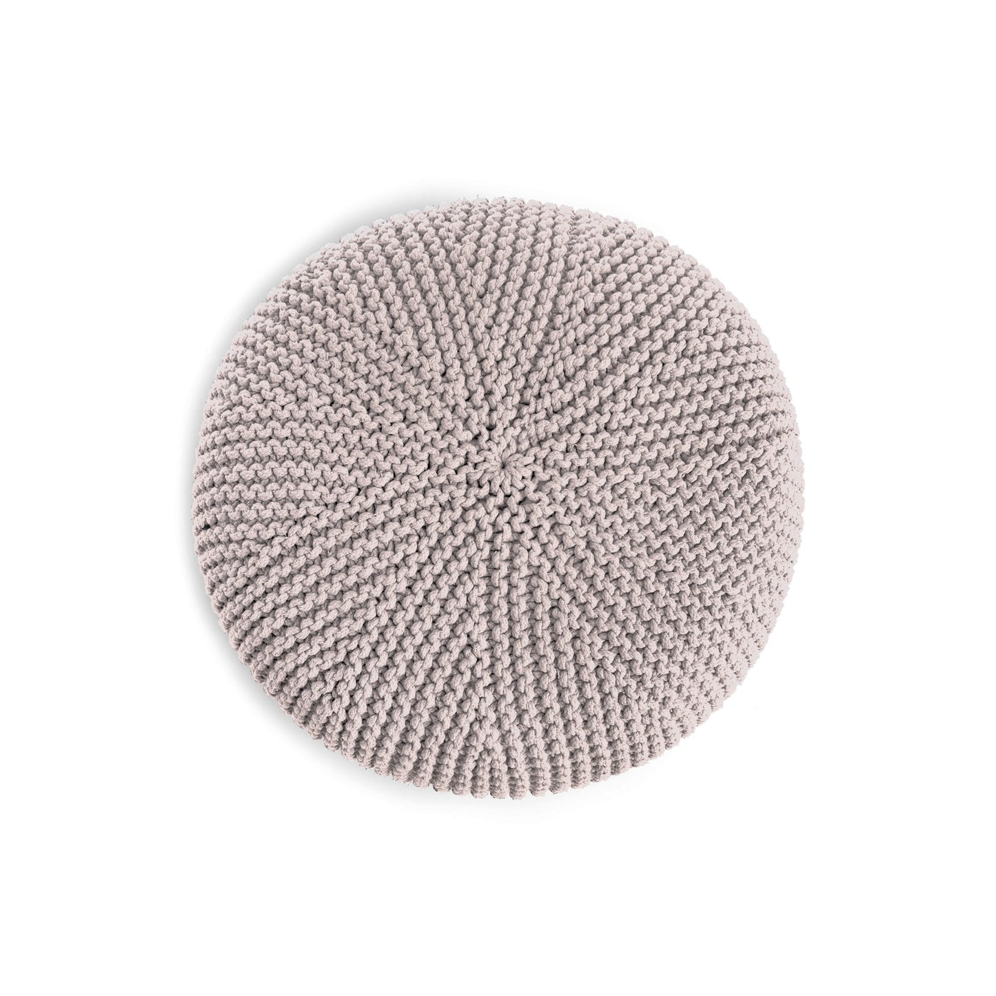Puff em tricô artesanal,  Rose, com fio 100% algodão. Fechamento com zíper, possibilitando a remoção da capa para lavagem. Dimensões: Altura - 30cm; Diâmetro - 75cm.