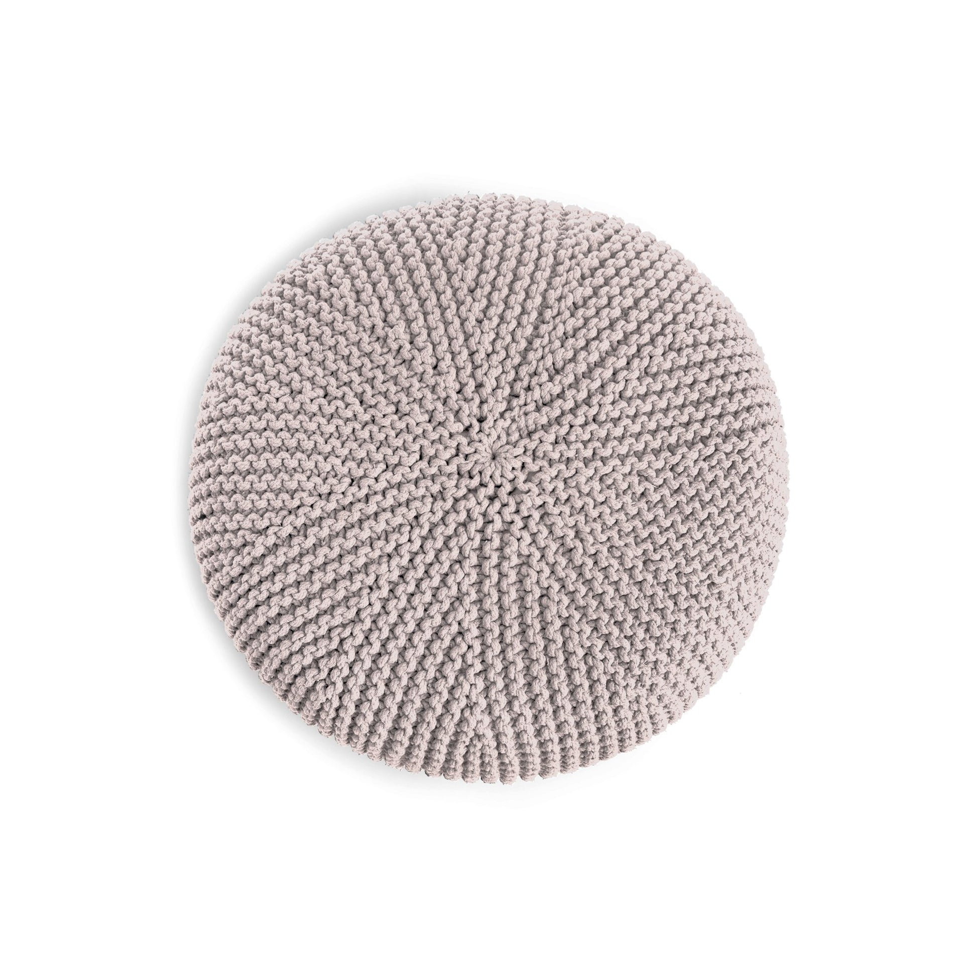 Puff em tricô artesanal,  Rose, com fio 100% algodão. Fechamento com zíper, possibilitando a remoção da capa para lavagem. Dimensões: Altura - 30cm; Diâmetro - 75cm.