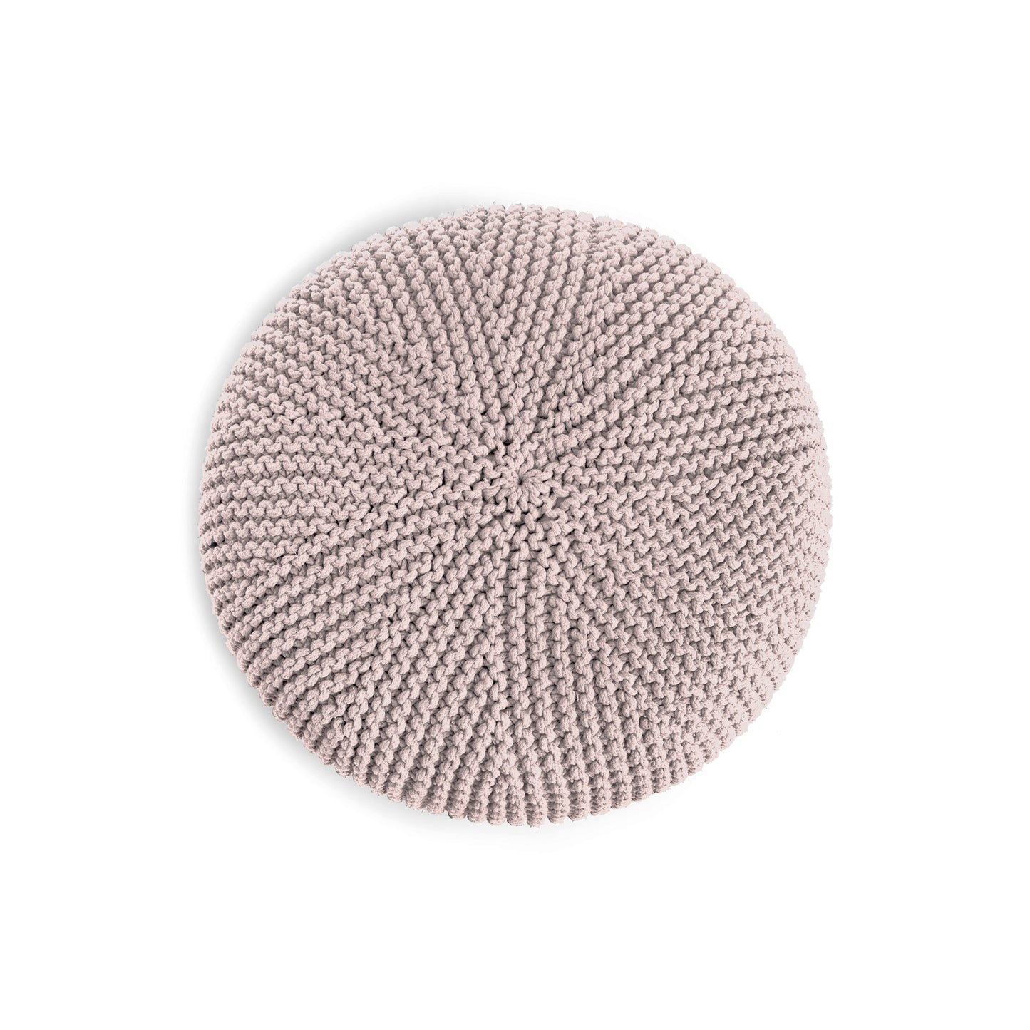 Puff em tricô artesanal, Rose, com fio 100% algodão. Fechamento com zíper, possibilitando a remoção da capa para lavagem. Dimensões: Altura - 30cm; Diâmetro - 75cm.